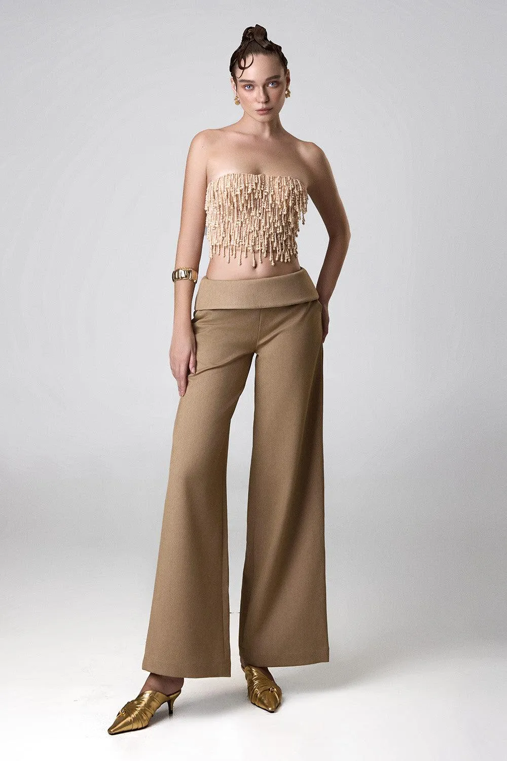 Anna Straight Wide Leg Khaki Floor Length Pants