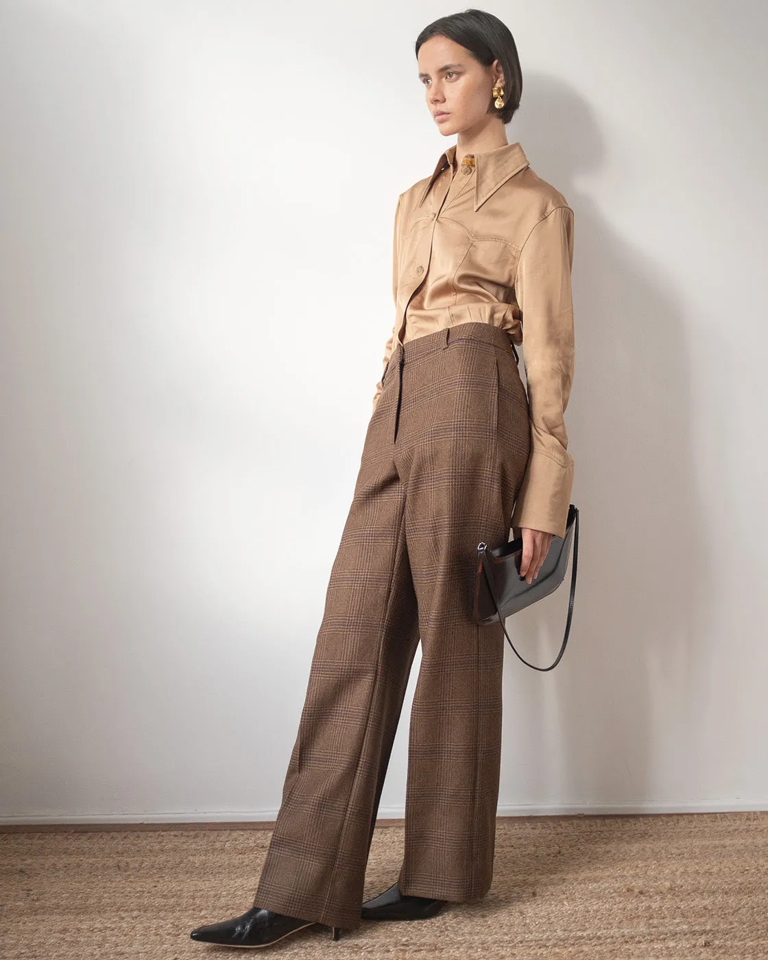 Cathy Trousers Wool Check Brown