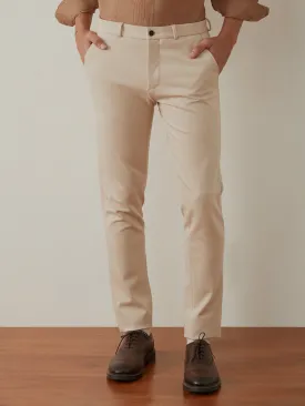 Cream Plain Bi-Stretch Slim Trousers