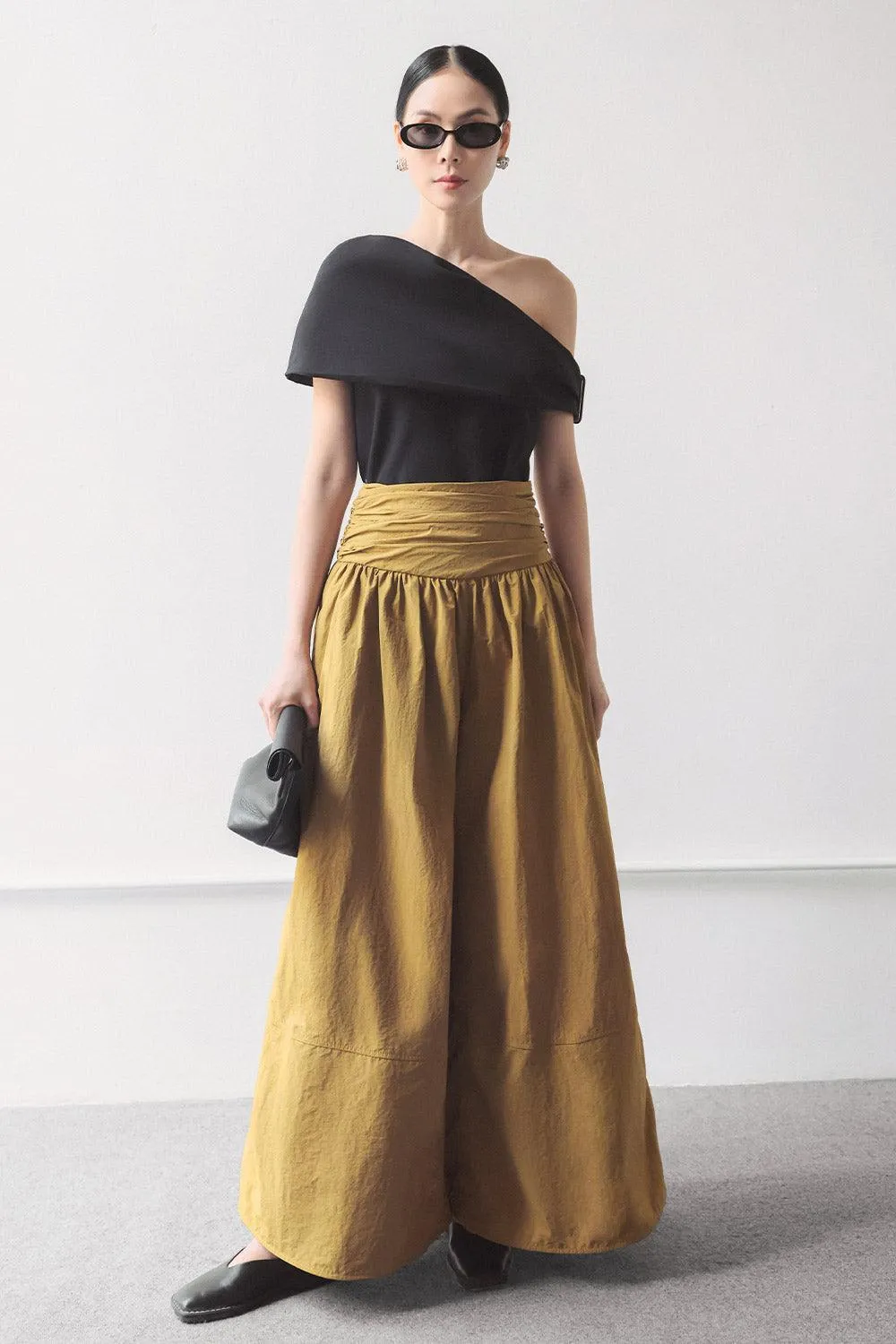 Crocus Drop Waist Flared Poplin Floor Length Pants