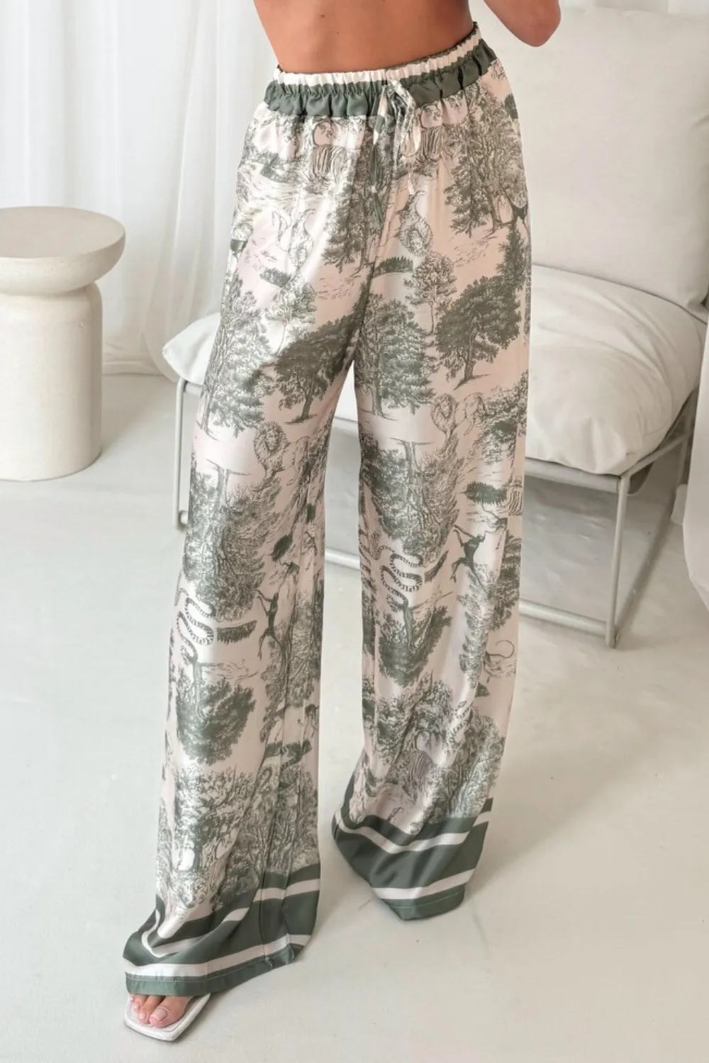 Daniella green jungle satin trousers