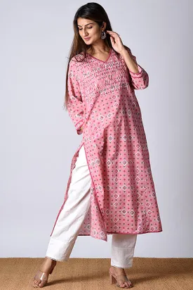 Dharan "Heera Kurta" Pink Block Printed Kurta