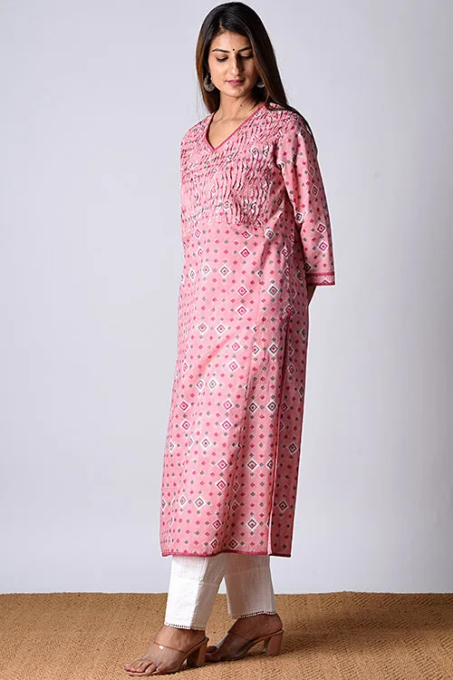 Dharan "Heera Kurta" Pink Block Printed Kurta