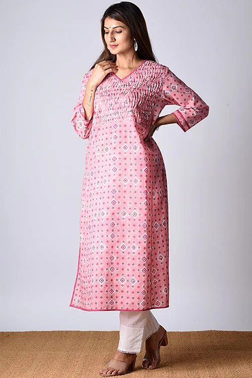 Dharan "Heera Kurta" Pink Block Printed Kurta