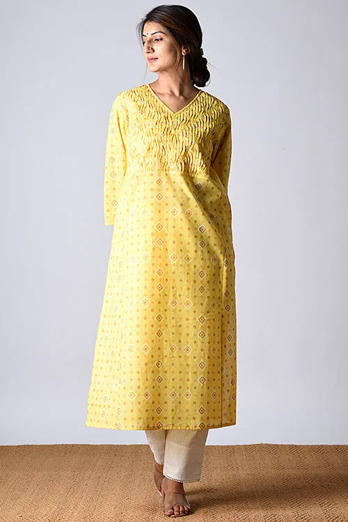 Dharan "Heera Kurta" Yellow Block Printed Kurta