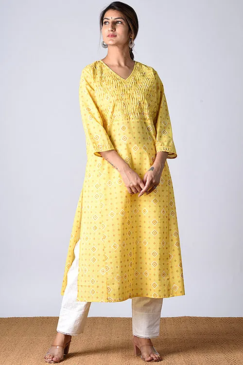 Dharan "Heera Kurta" Yellow Block Printed Kurta