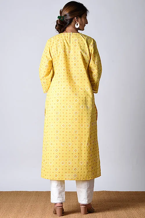 Dharan "Heera Kurta" Yellow Block Printed Kurta