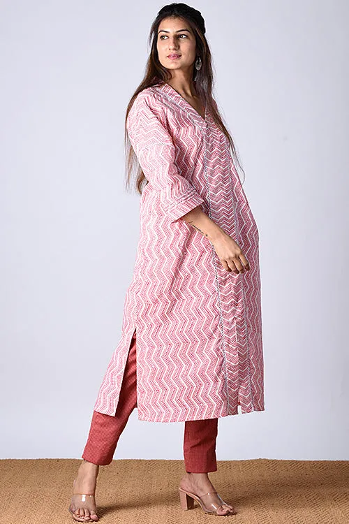 Dharan "Kaafsa Kurta" Coral Block Printed Kurta/Tunic