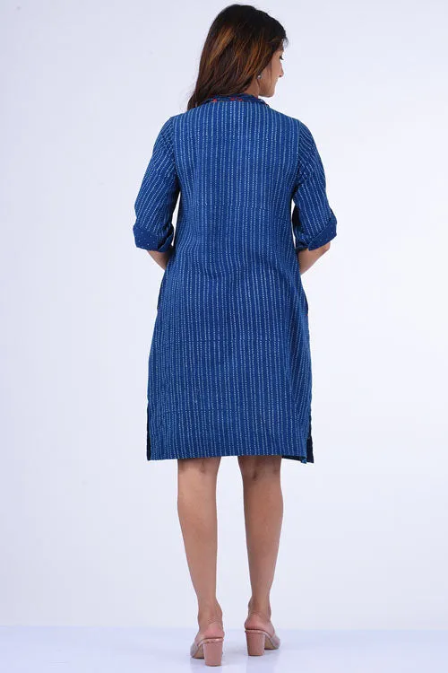 Dharan "Patang Shift Dress" Indigo Block Printed Dress