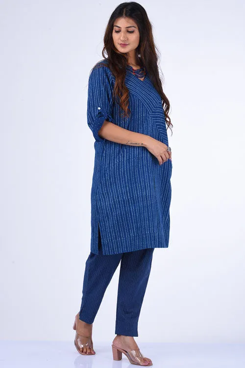 Dharan "Patang Shift Dress" Indigo Block Printed Dress