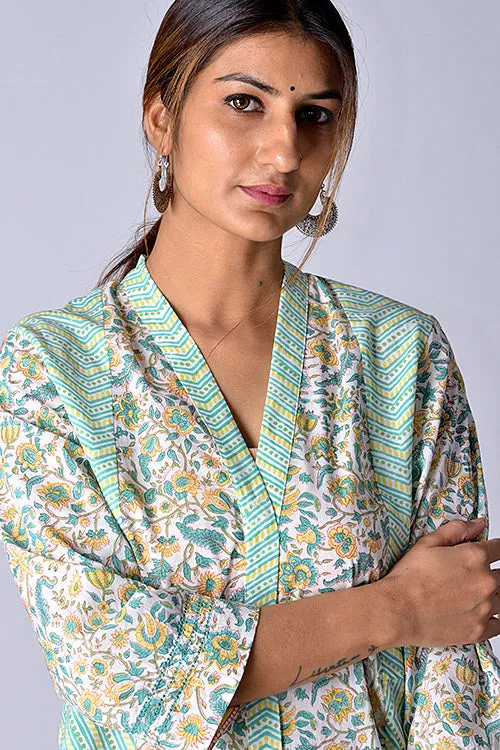 Dharan "Suhaani Kurta" Green Block Printed Kurta