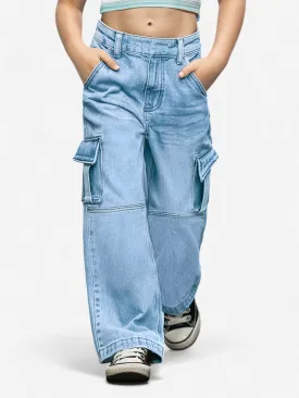 Girls Denim Flared Cargo