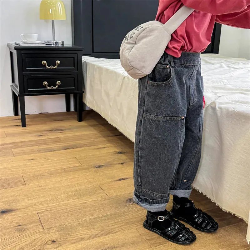 Kids Cartoon Patched Denim Pants