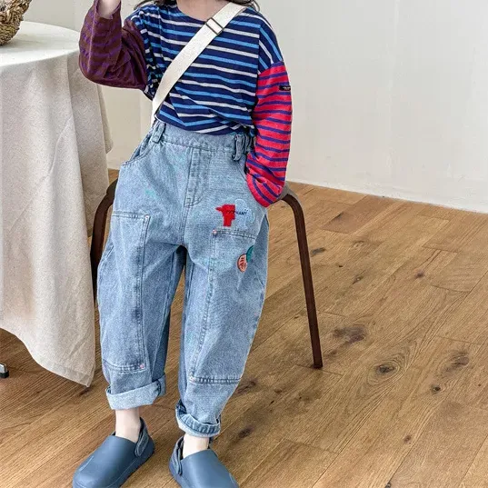 Kids Cartoon Patched Denim Pants