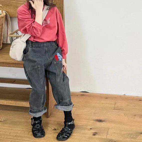 Kids Cartoon Patched Denim Pants