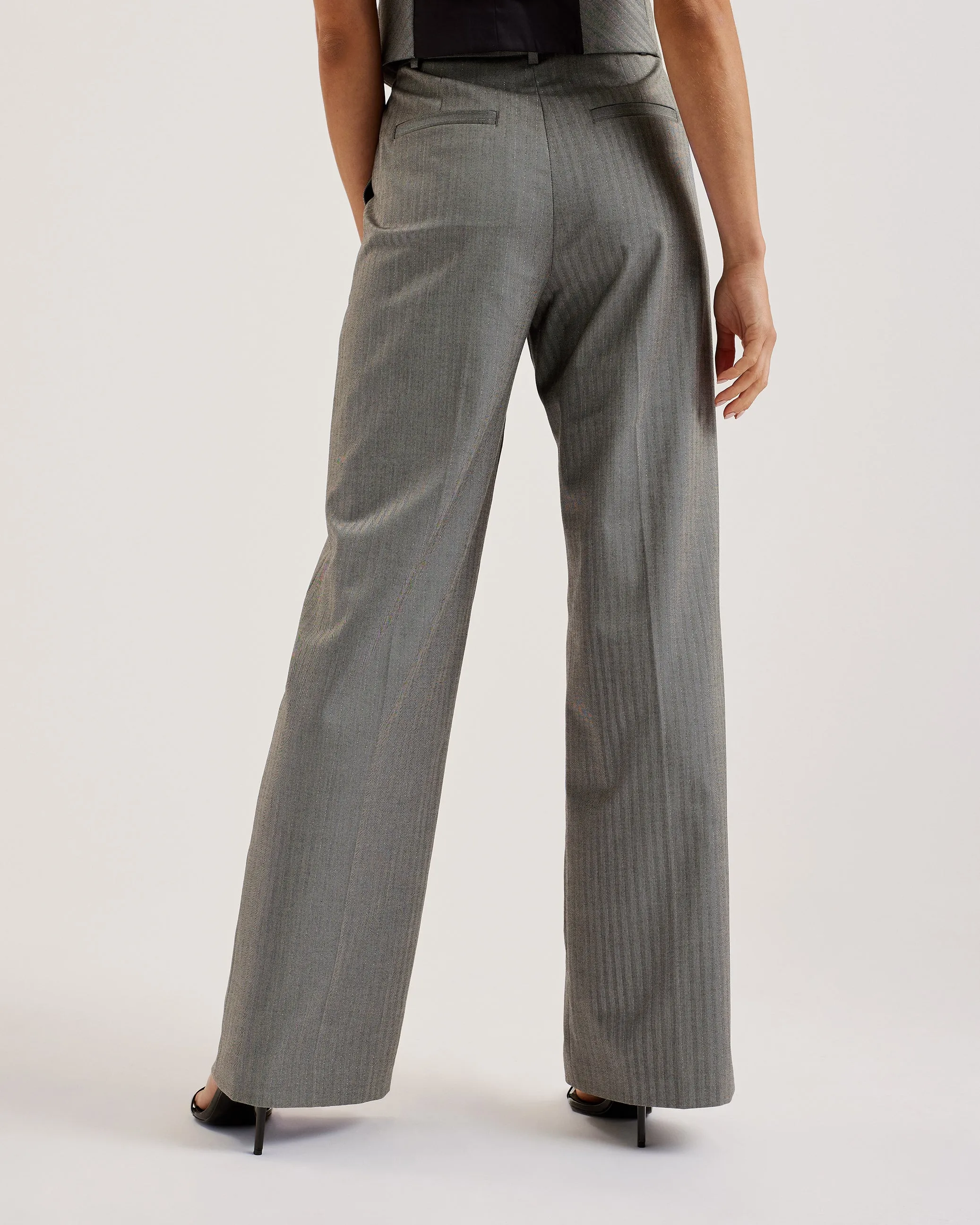 Koat Pinstripe Wide Leg Tailored Trousers Dk-Grey