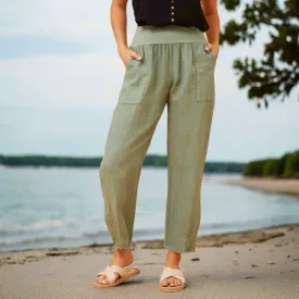 Linen Pull-On Pants - Sage