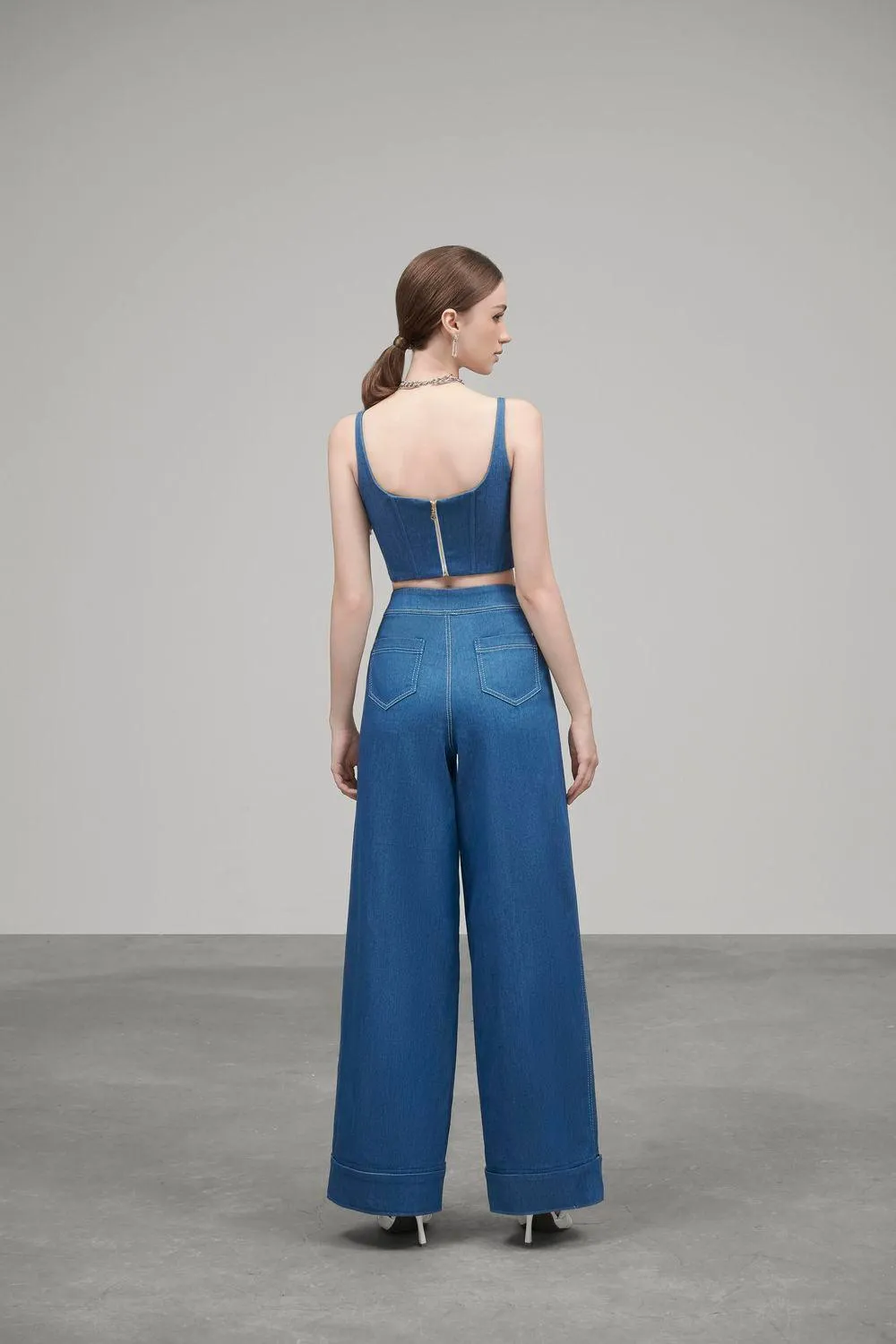 Lucy Straight Wide Leg Denim Floor Length Pants