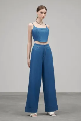 Lucy Straight Wide Leg Denim Floor Length Pants