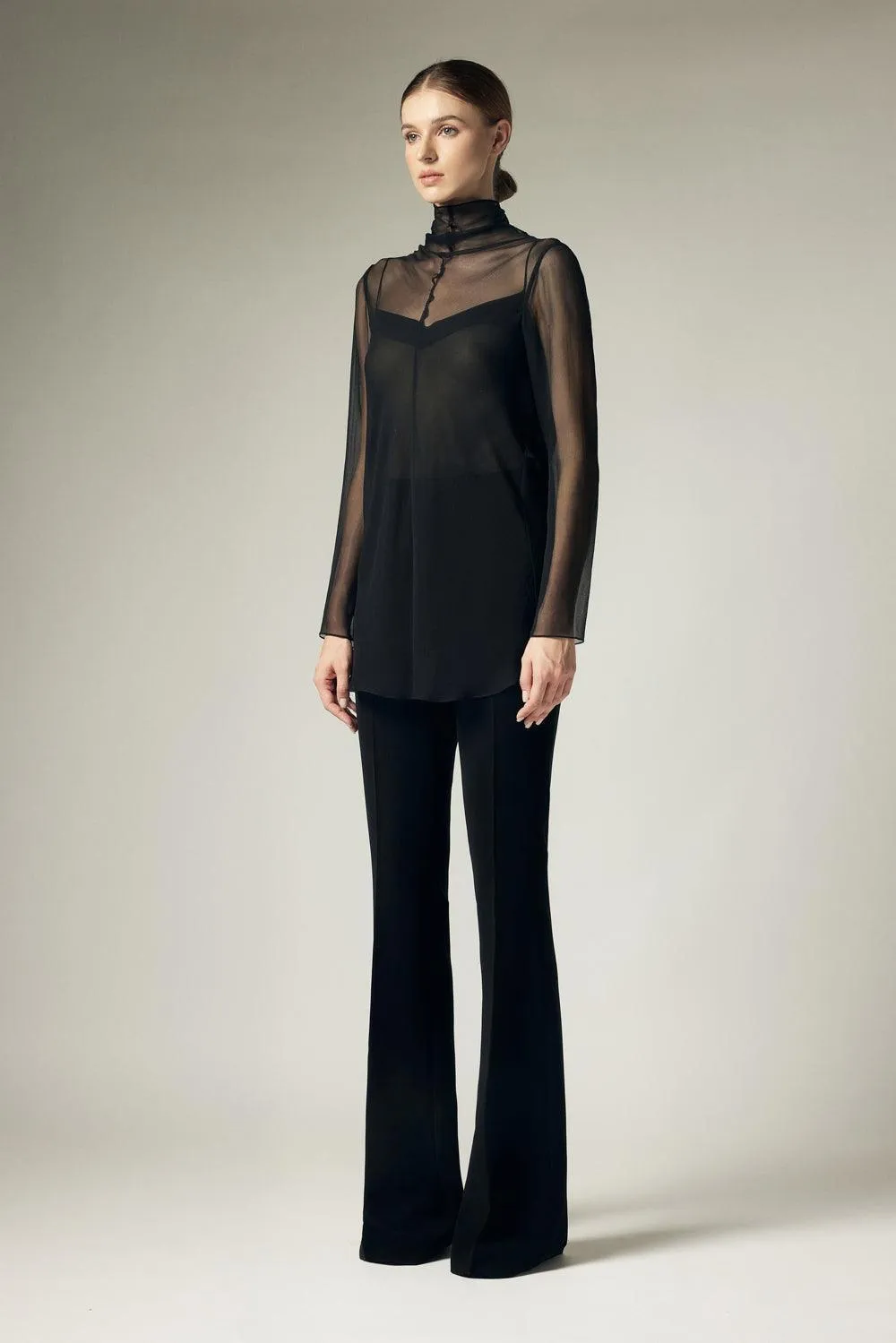 Martine Straight Ribbed Crepe Floor Length Pants