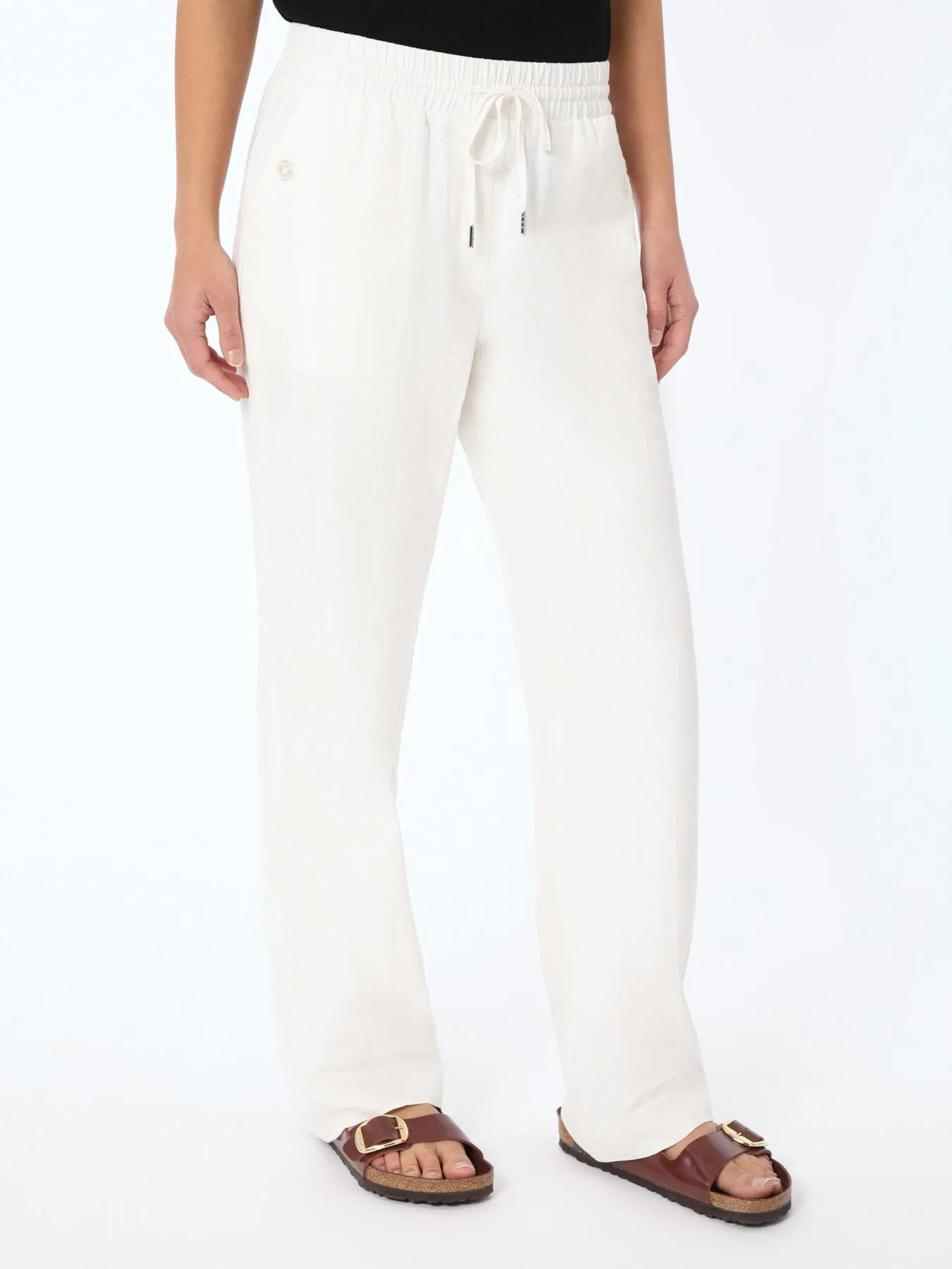 Pull On Drawstring Trouser, Solid Linen Viscose