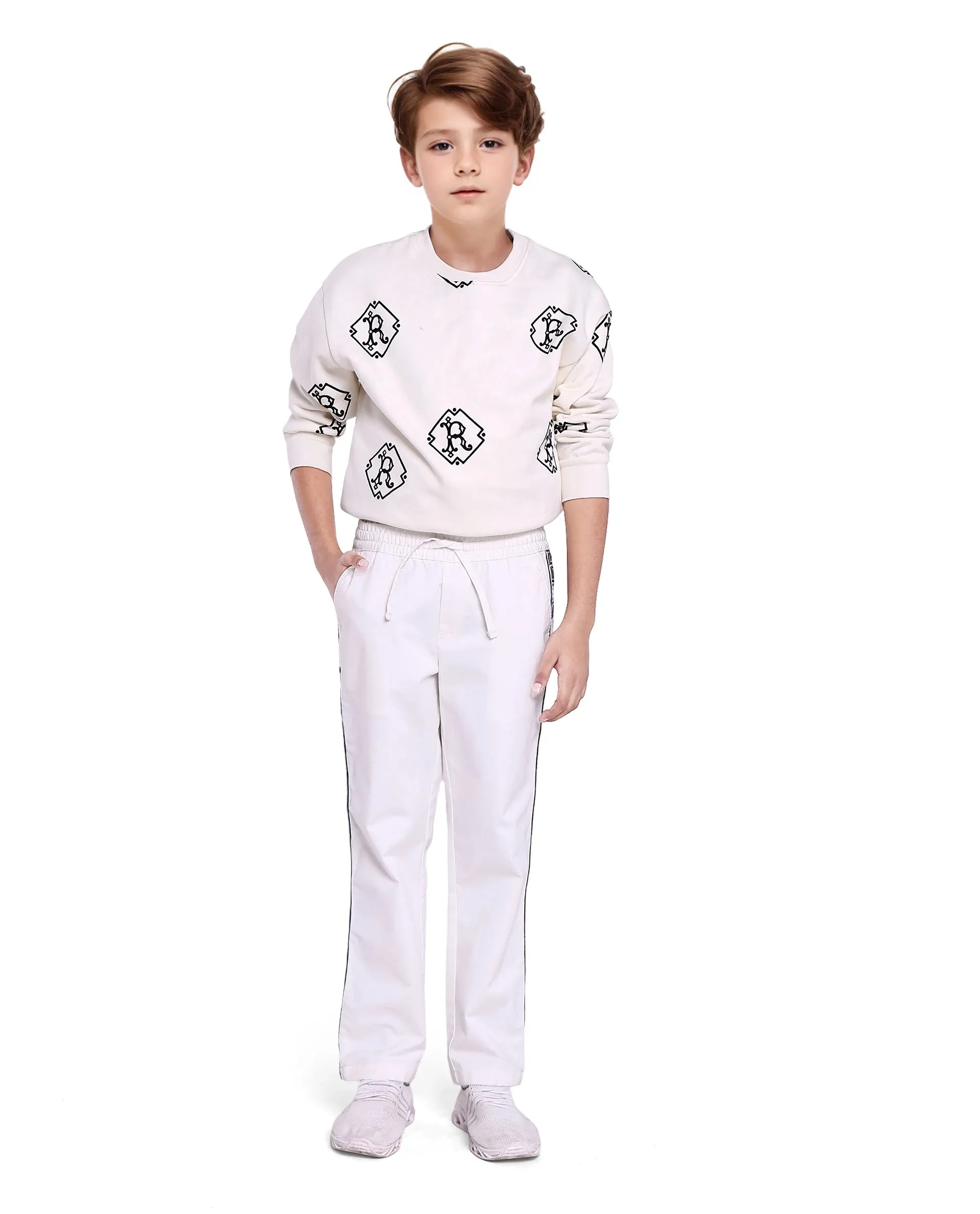 Rare Ones Kids Novi White Cotton Solid Trouser