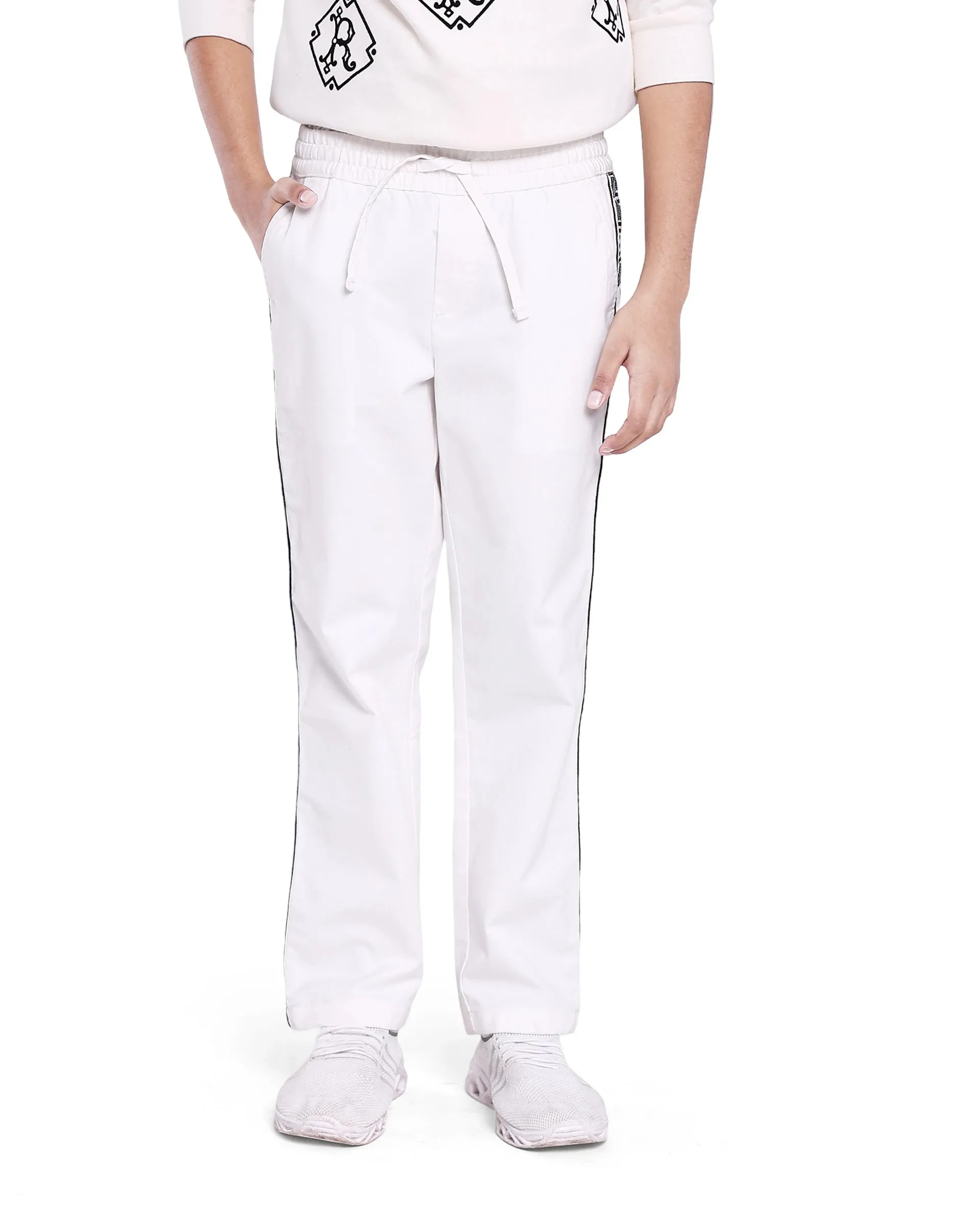 Rare Ones Kids Novi White Cotton Solid Trouser