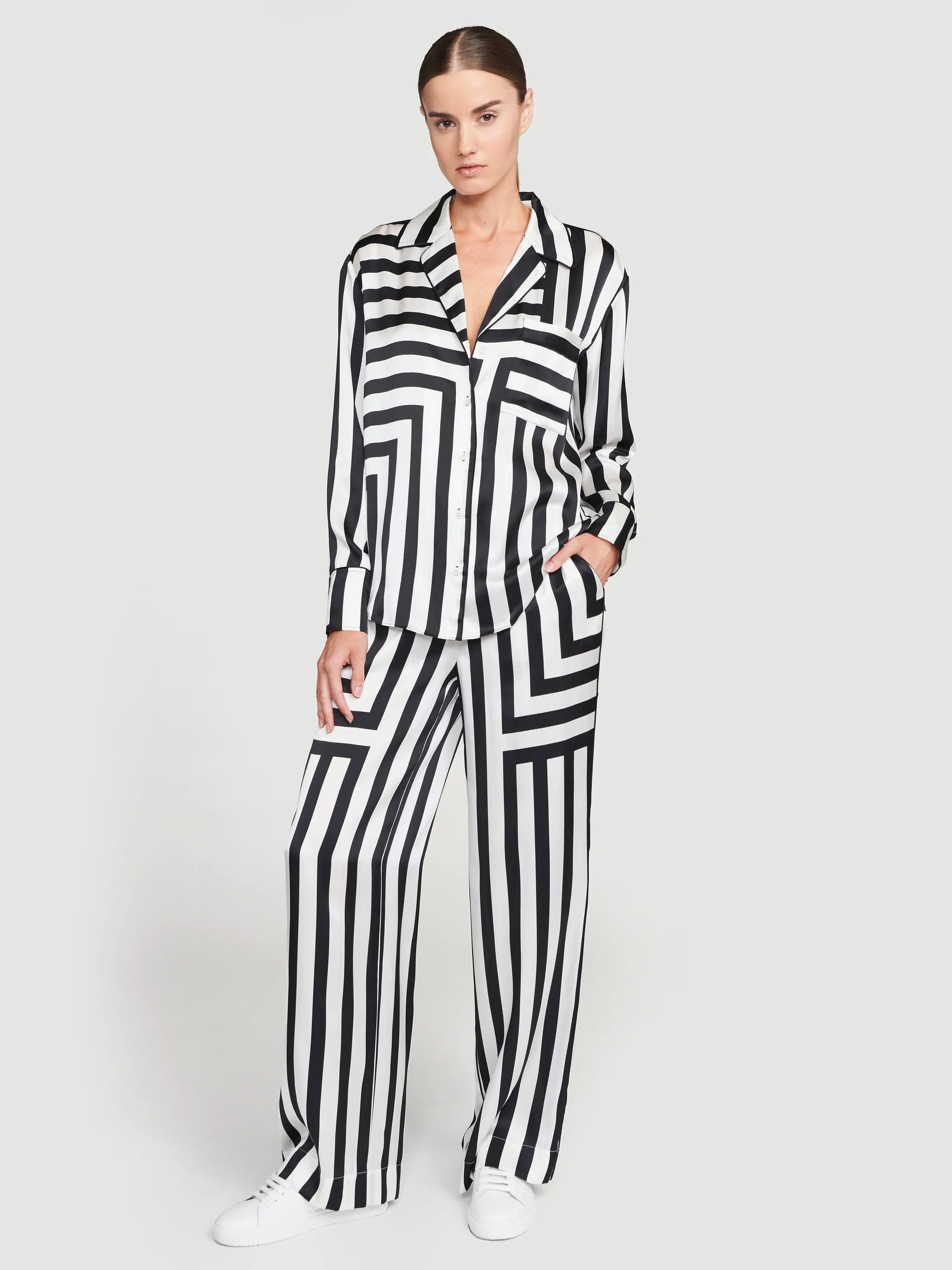 Silk Mix Stripe PJ Pant -- Off White Multi