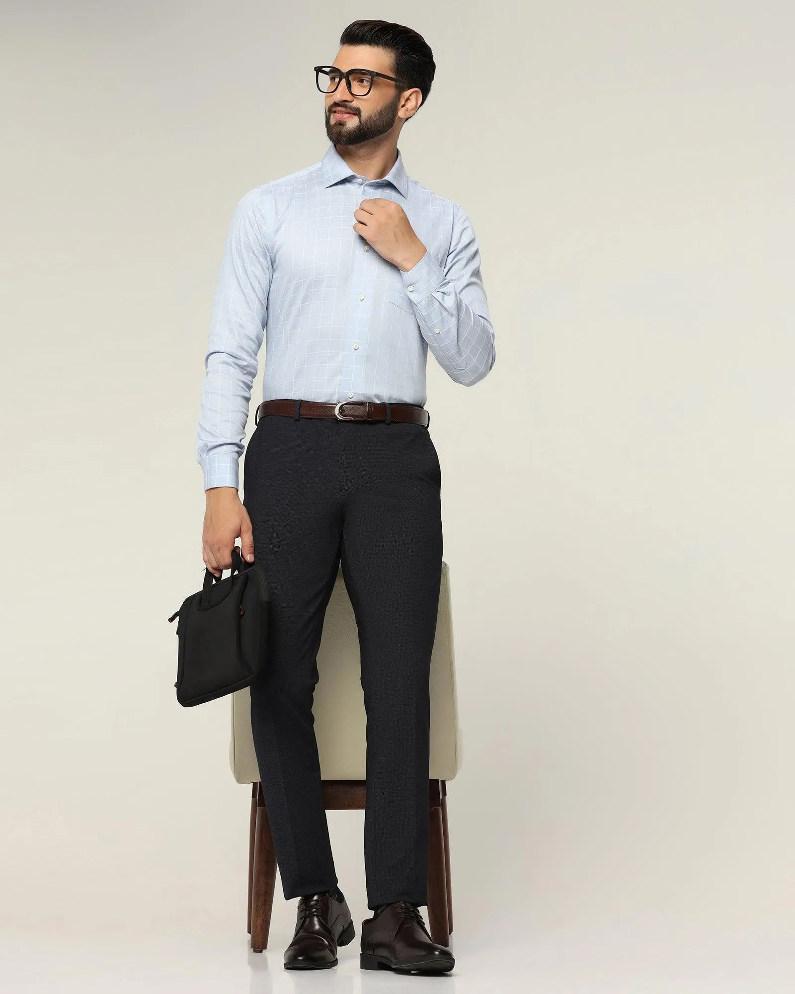 Slim Fit B-91 Formal Navy Textured Trouser - Reader