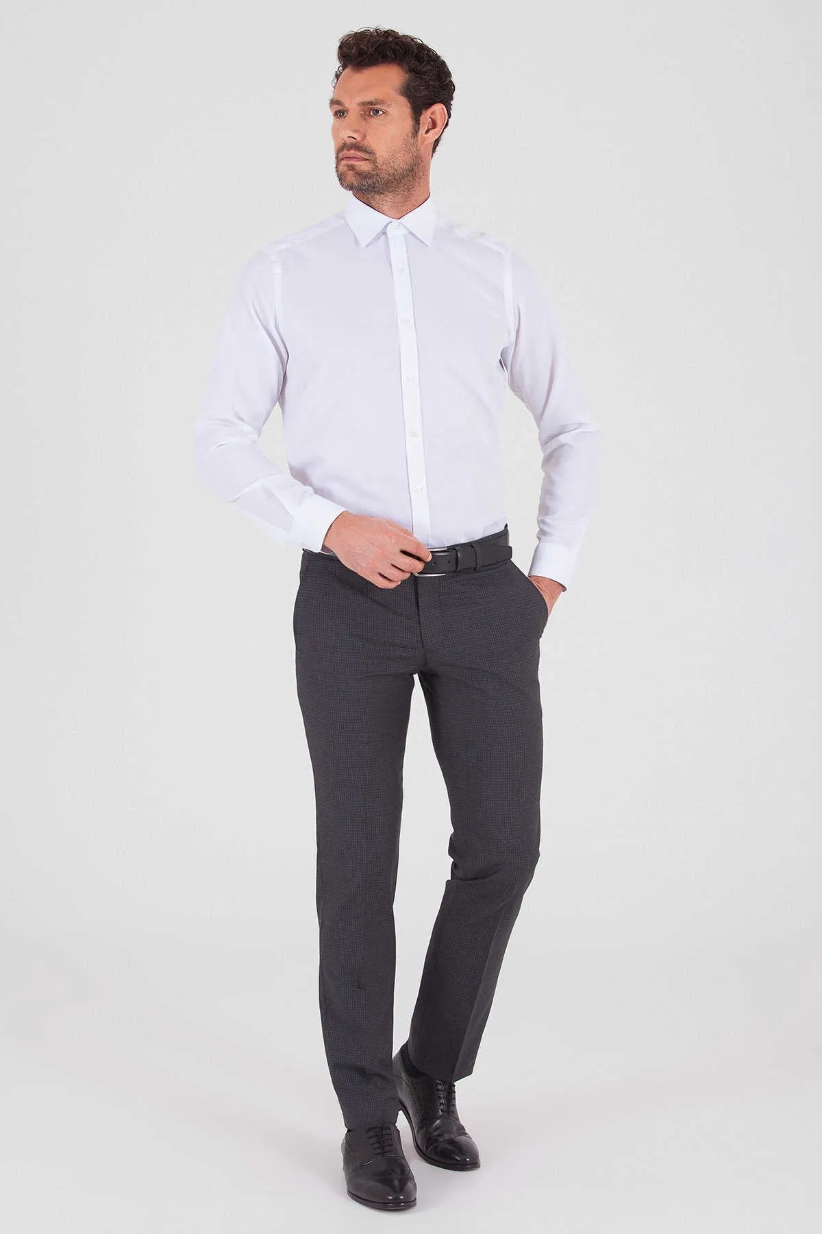 Slim Fit Charcoal Low Waist Dress Pants