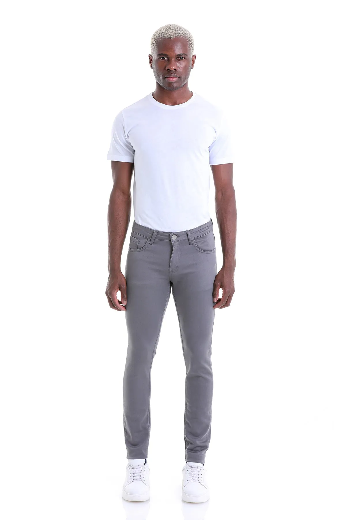 Slim Fit Low Waist Gray Cotton Casual Pants