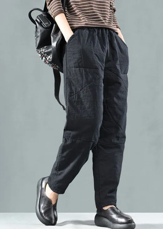 Stylish Black Pockets Linen Pants Winter