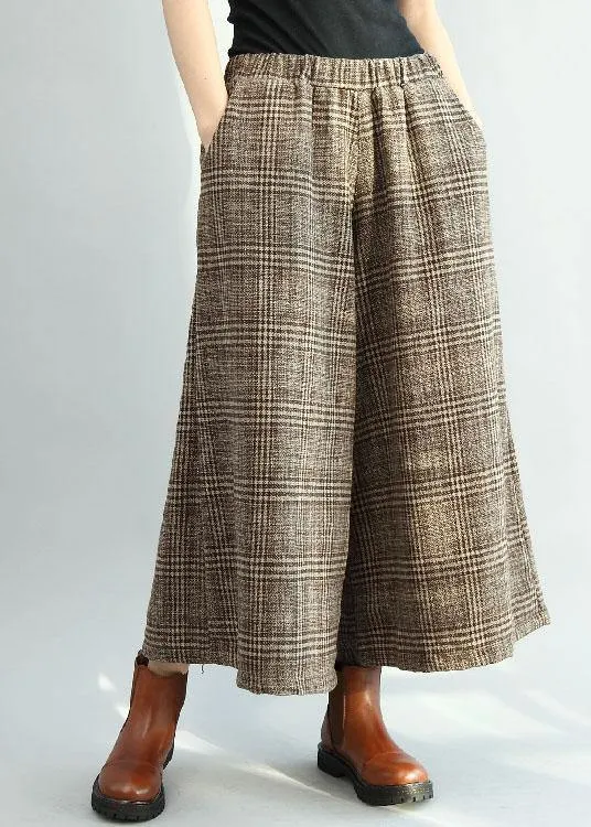 Stylish Khaki Loose Pockets Wide Leg Fall Casual Pants