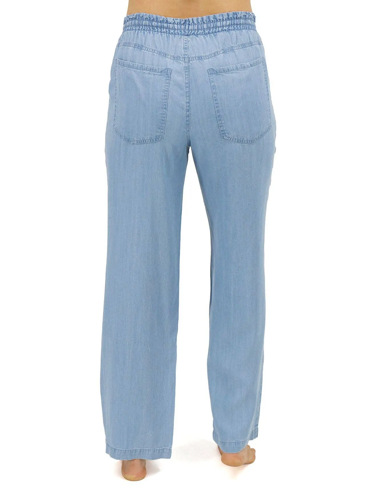 Tencel™ Lyocell Drawstring Wide Leg Pants in Chambray Wash