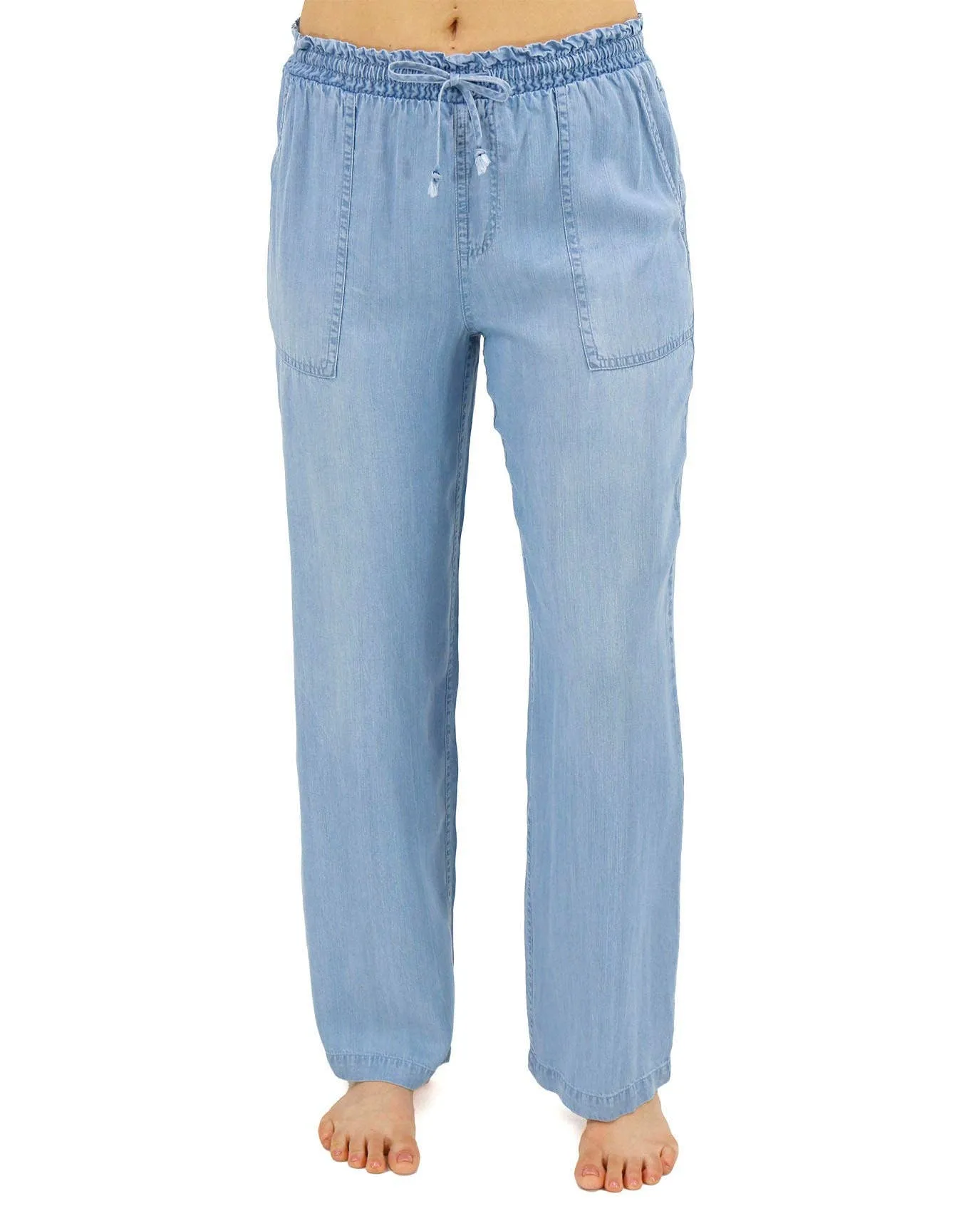 Tencel™ Lyocell Drawstring Wide Leg Pants in Chambray Wash