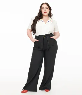 Unique Vintage Plus Size 1950s Black Wide Leg Trousers