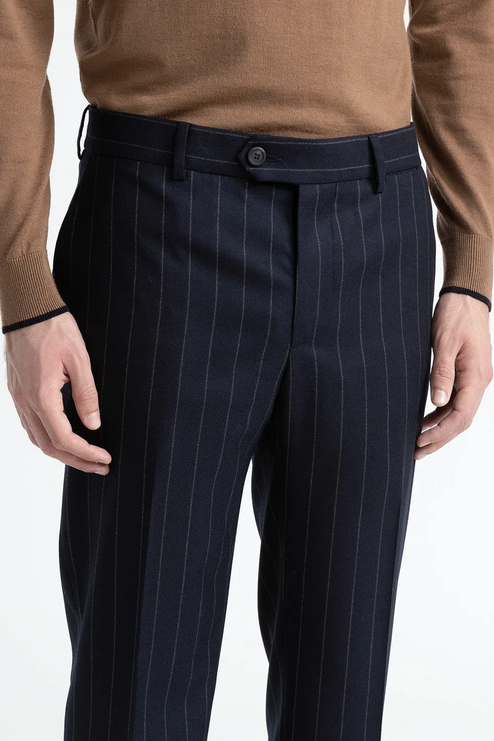 Unlined pinstripe wool classic trousers