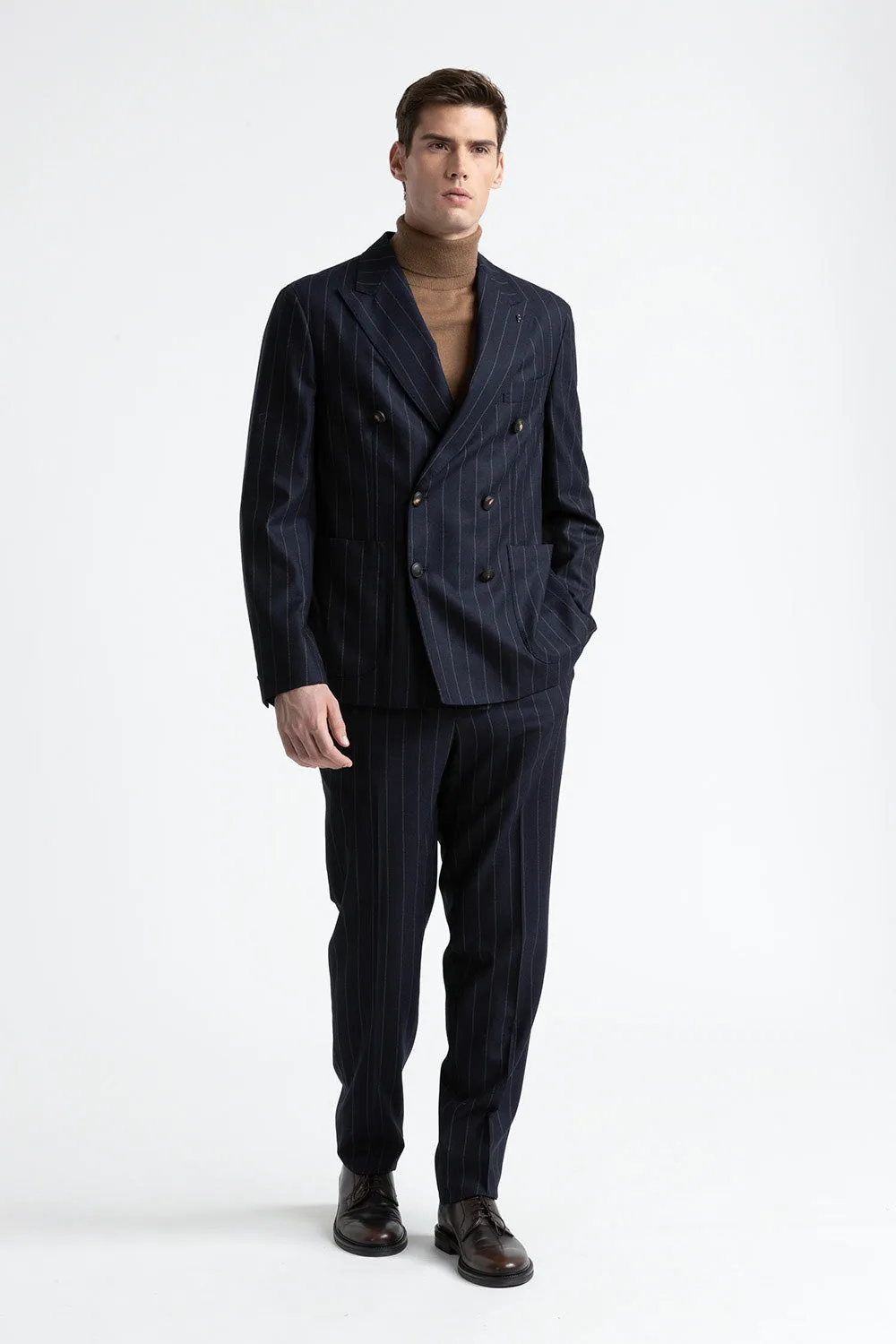 Unlined pinstripe wool classic trousers