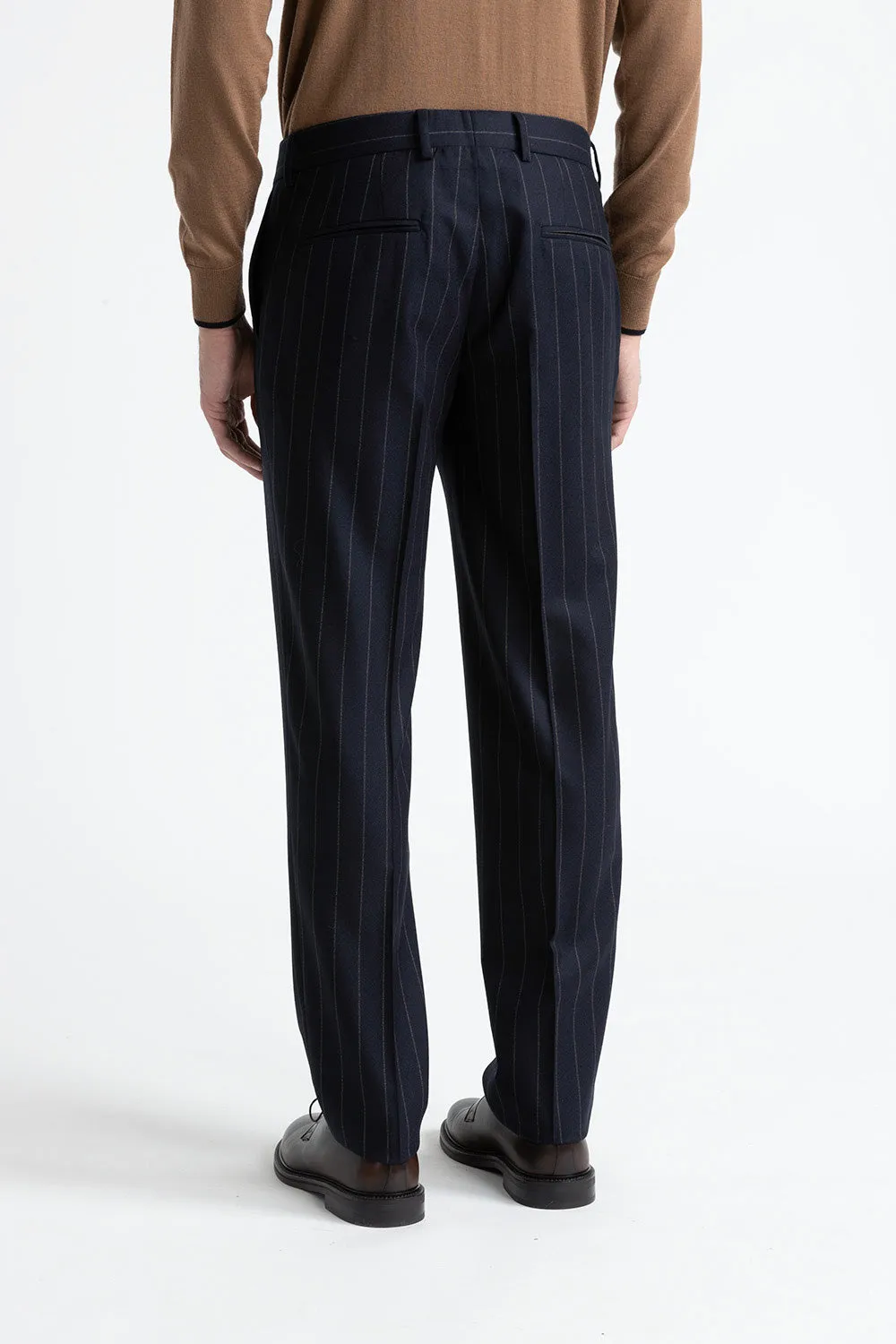 Unlined pinstripe wool classic trousers