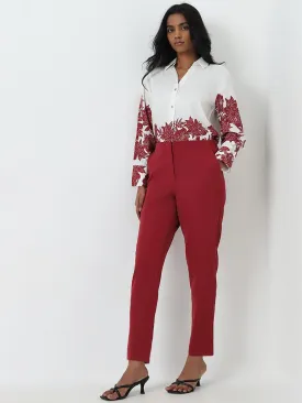 Wardrobe Maroon High-Rise Trousers