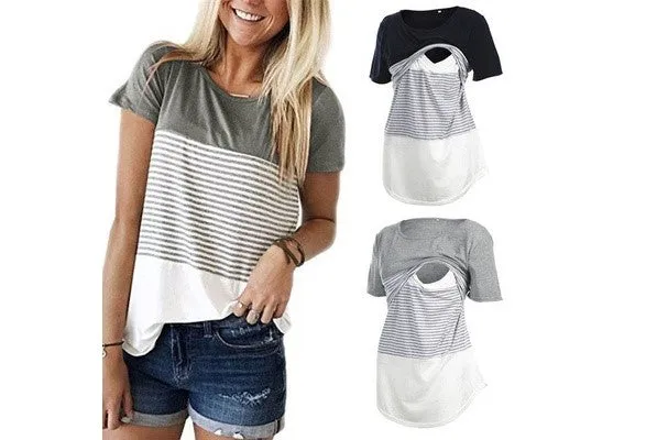 Women Maternity Breastfeeding Tee Nursing Tops